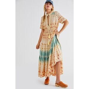 Free People Rare Feelings Multicolor Short Sleeve Maxi Dress Boho Size Small